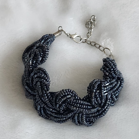 Elegant Black Beaded Bracelet, Preowned, Thick, Glamorous, Must Have - Picture 2 of 16